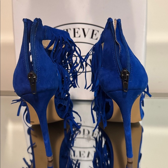Steve Madden Electric Blue Fringe Suede High Heels - Picture 3 of 5